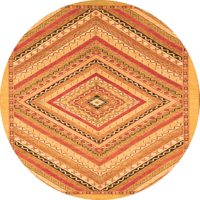 Round Machine Washable Abstract Orange Modern Area Rugs, wshabs2701org
