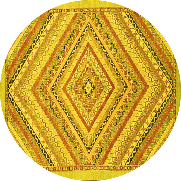 Round Machine Washable Abstract Yellow Modern Rug, wshabs2701yw