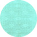 Round Oriental Light Blue Traditional Rug, abs2702lblu