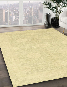 Abstract Mustard Yellow Oriental Rug in Family Room, abs2702