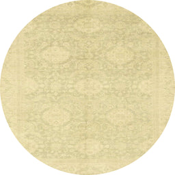 Round Machine Washable Abstract Mustard Yellow Rug, wshabs2702