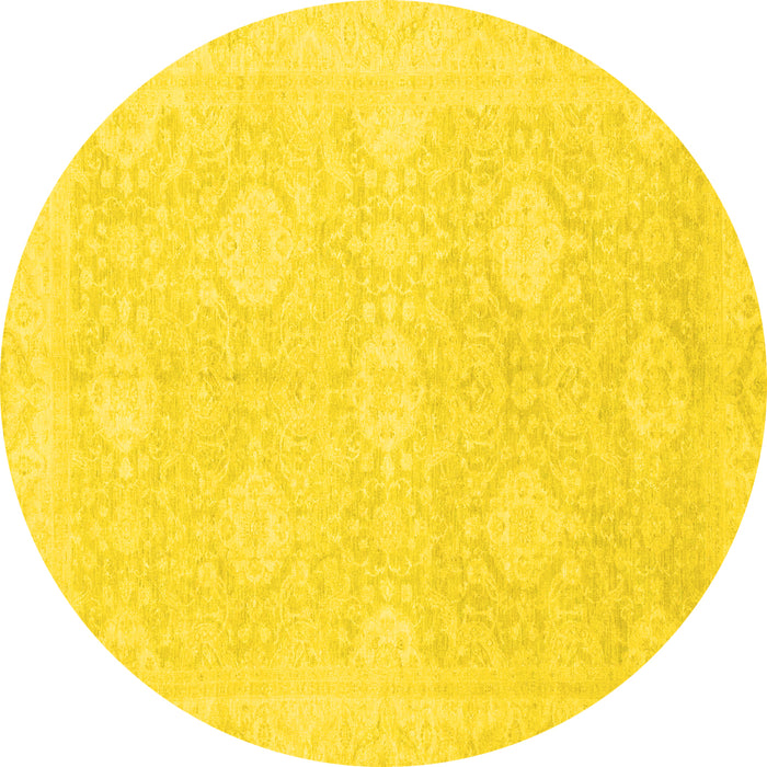 Round Machine Washable Oriental Yellow Traditional Rug, wshabs2702yw