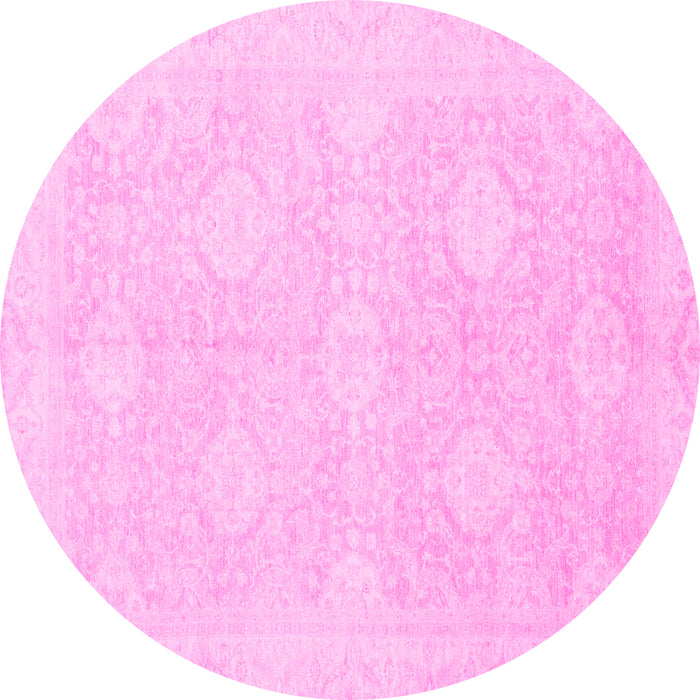 Round Machine Washable Oriental Pink Traditional Rug, wshabs2702pnk