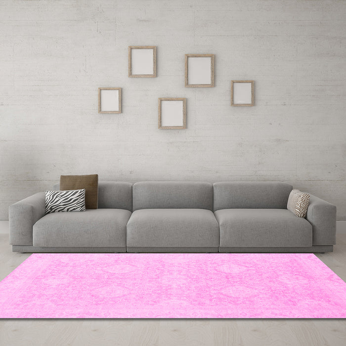 Machine Washable Oriental Pink Traditional Rug in a Living Room, wshabs2702pnk