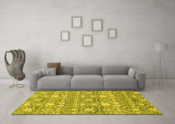 Machine Washable Abstract Yellow Modern Rug in a Living Room, wshabs2703yw