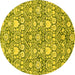 Round Machine Washable Abstract Yellow Modern Rug, wshabs2703yw