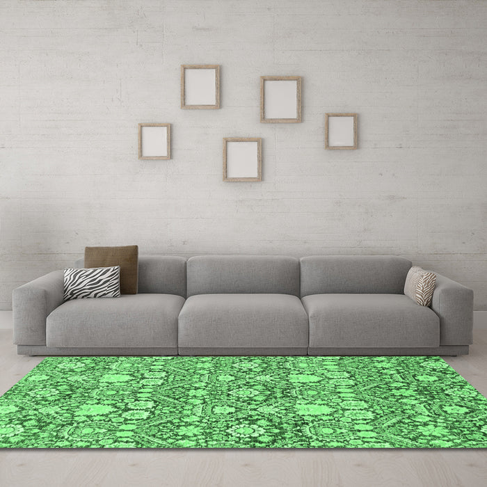 Machine Washable Abstract Emerald Green Modern Area Rugs in a Living Room,, wshabs2703emgrn