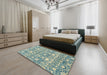 Abstract Tan Brown Modern Rug in a Bedroom, abs2703