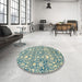 Round Machine Washable Abstract Tan Brown Rug in a Office, wshabs2703