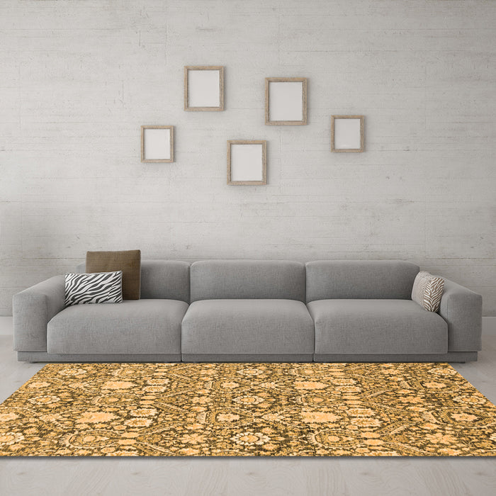 Machine Washable Abstract Orange Modern Area Rugs in a Living Room, wshabs2703org