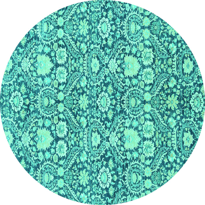 Round Machine Washable Abstract Turquoise Modern Area Rugs, wshabs2703turq
