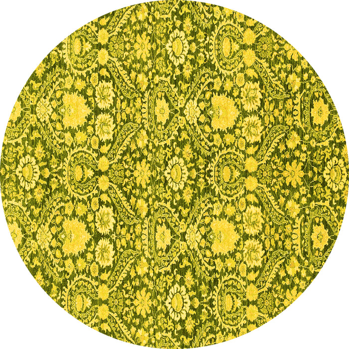 Round Abstract Yellow Modern Rug, abs2703yw