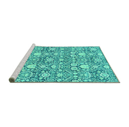 Sideview of Machine Washable Abstract Turquoise Modern Area Rugs, wshabs2703turq