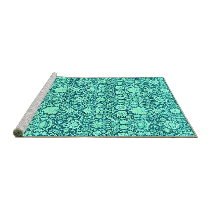 Sideview of Machine Washable Abstract Turquoise Modern Area Rugs, wshabs2703turq