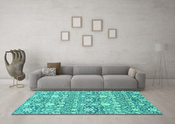 Machine Washable Abstract Turquoise Modern Area Rugs in a Living Room,, wshabs2703turq