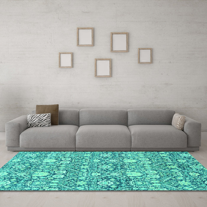 Machine Washable Abstract Turquoise Modern Area Rugs in a Living Room,, wshabs2703turq