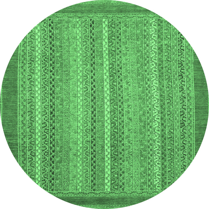 Round Machine Washable Abstract Emerald Green Modern Area Rugs, wshabs2704emgrn