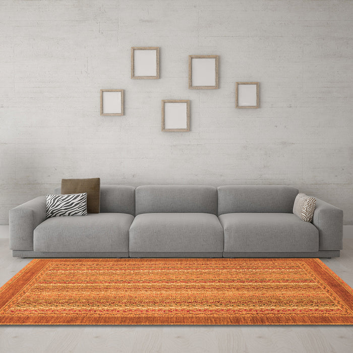 Machine Washable Abstract Orange Modern Area Rugs in a Living Room, wshabs2704org