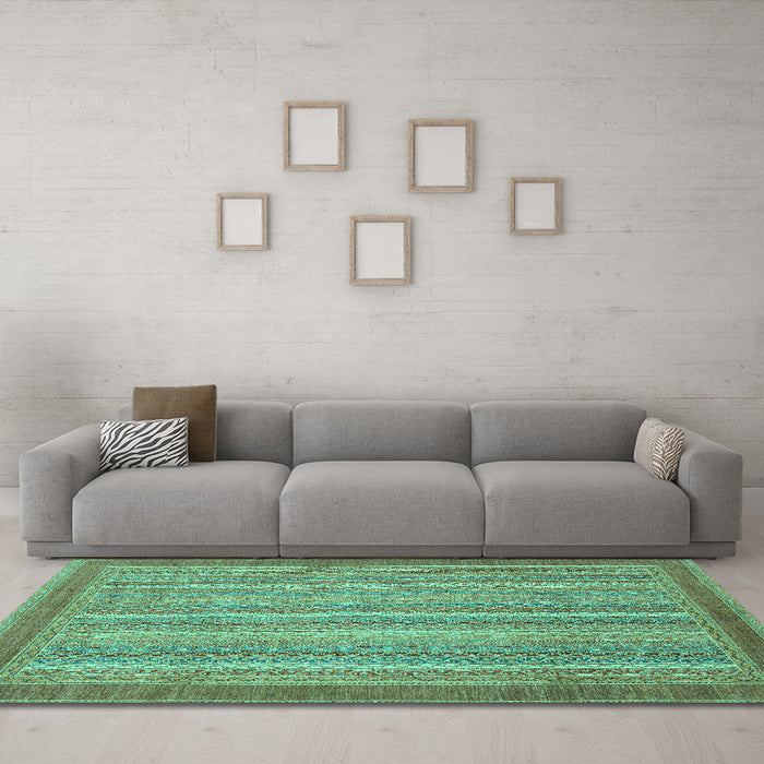 Machine Washable Abstract Turquoise Modern Area Rugs in a Living Room,, wshabs2704turq