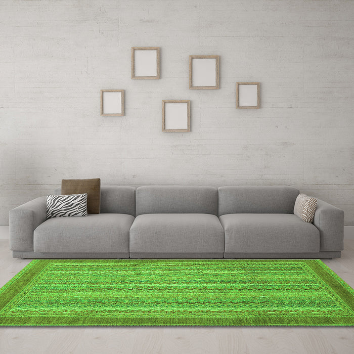 Machine Washable Abstract Green Modern Area Rugs in a Living Room,, wshabs2704grn