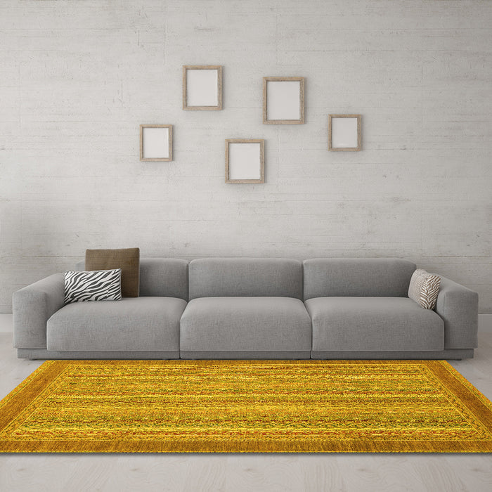 Machine Washable Abstract Yellow Modern Rug in a Living Room, wshabs2704yw