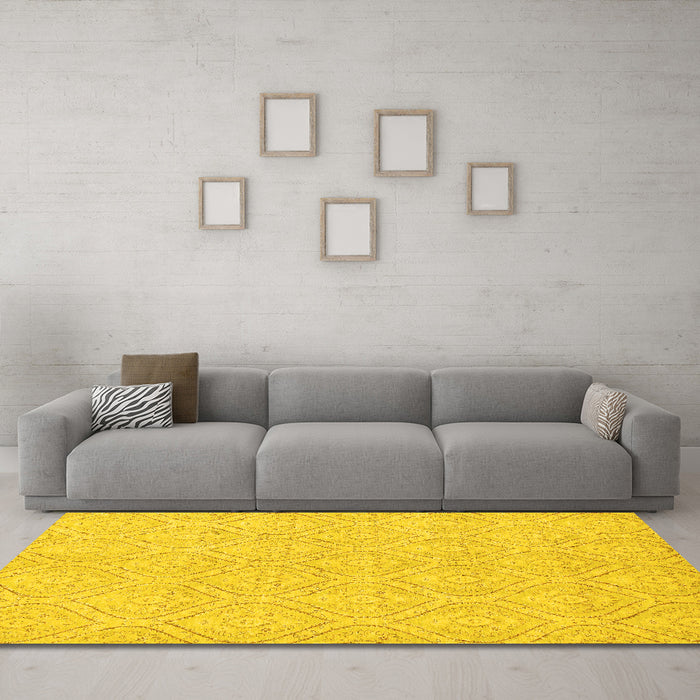 Machine Washable Abstract Yellow Modern Rug in a Living Room, wshabs2705yw