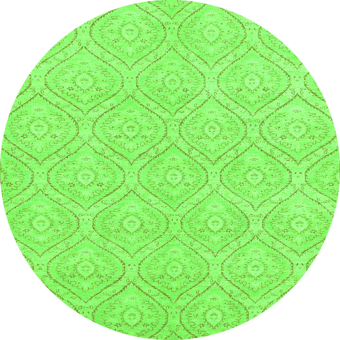 Round Machine Washable Abstract Green Modern Area Rugs, wshabs2705grn
