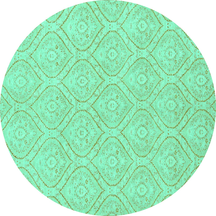 Round Machine Washable Abstract Turquoise Modern Area Rugs, wshabs2705turq