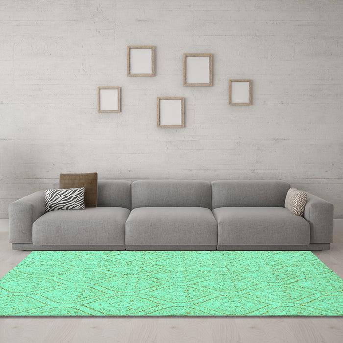 Machine Washable Abstract Turquoise Modern Area Rugs in a Living Room,, wshabs2705turq