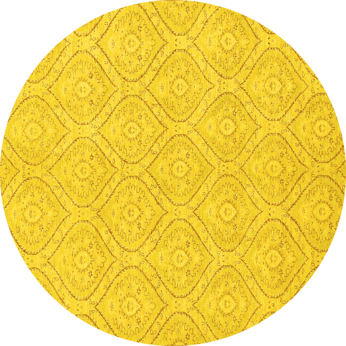 Round Machine Washable Abstract Yellow Modern Rug, wshabs2705yw