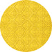 Round Machine Washable Abstract Yellow Modern Rug, wshabs2705yw