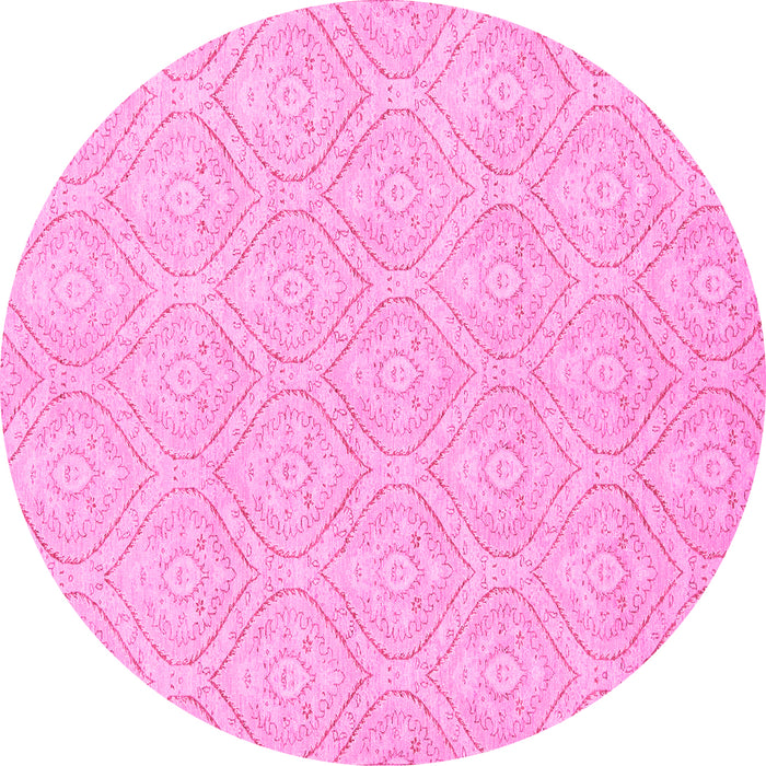 Round Machine Washable Abstract Pink Modern Rug, wshabs2705pnk