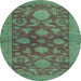 Round Machine Washable Abstract MediumSea Green Rug, wshabs2706