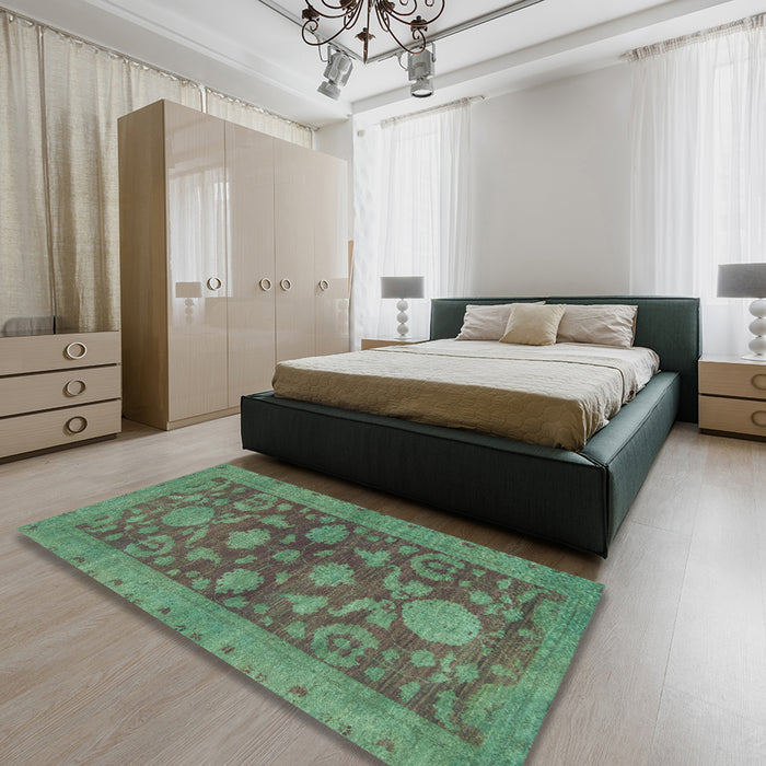 Machine Washable Abstract MediumSea Green Rug in a Bedroom, wshabs2706