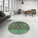 Round Machine Washable Abstract MediumSea Green Rug in a Office, wshabs2706