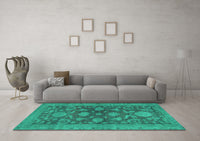 Machine Washable Abstract Turquoise Modern Rug, wshabs2706turq