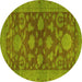 Round Abstract Yellow Modern Rug, abs2706yw