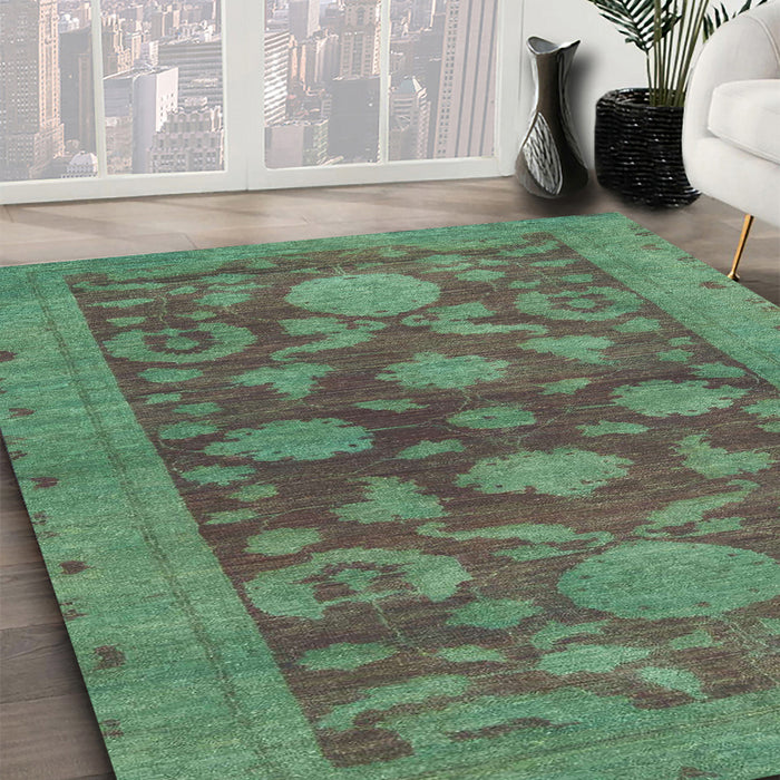 Abstract Sea Green Modern Rug in Family Room, abs2706