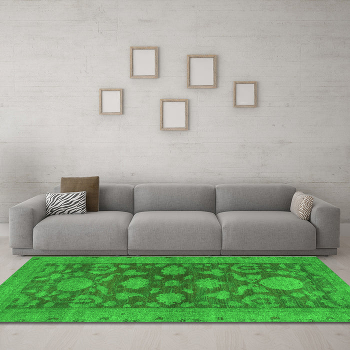 Machine Washable Abstract Green Modern Area Rugs in a Living Room,, wshabs2706grn
