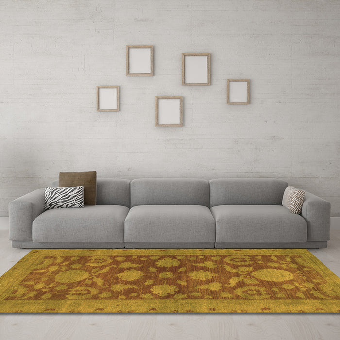 Machine Washable Abstract Orange Modern Area Rugs in a Living Room, wshabs2706org