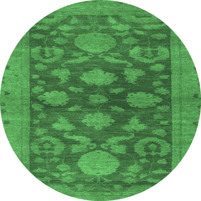 Round Machine Washable Abstract Emerald Green Modern Area Rugs, wshabs2706emgrn