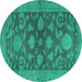 Round Machine Washable Abstract Turquoise Modern Area Rugs, wshabs2706turq