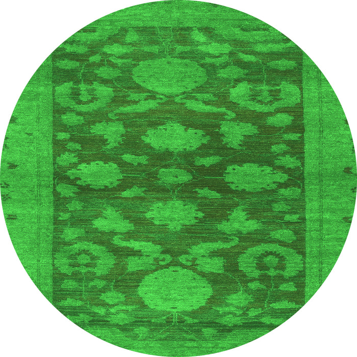 Round Machine Washable Abstract Green Modern Area Rugs, wshabs2706grn