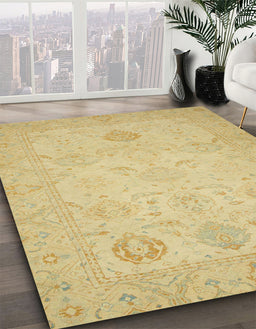 Abstract Gold Oriental Rug in Family Room, abs2707