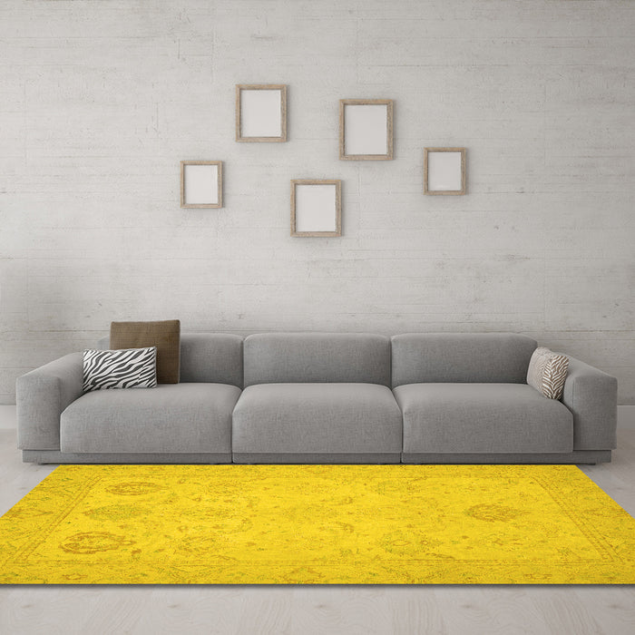 Machine Washable Oriental Yellow Traditional Rug in a Living Room, wshabs2707yw