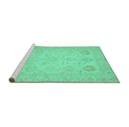 Sideview of Machine Washable Oriental Turquoise Traditional Area Rugs, wshabs2707turq