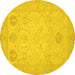 Round Machine Washable Oriental Yellow Traditional Rug, wshabs2707yw