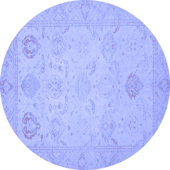 Round Machine Washable Oriental Blue Traditional Rug, wshabs2707blu