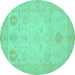 Round Machine Washable Oriental Turquoise Traditional Area Rugs, wshabs2707turq