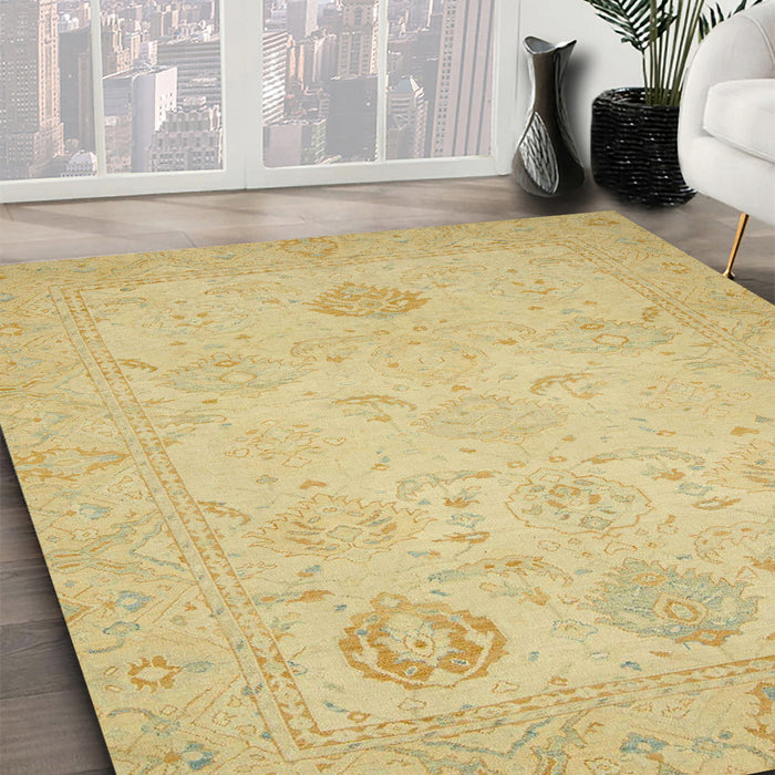 Abstract Gold Oriental Rug in Family Room, abs2707